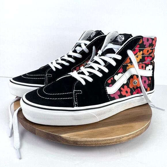 EUC Vans Flower Black/Red/Orange Canvas/Suede Floral Skater Sneakers Men\'s 11 main image 10